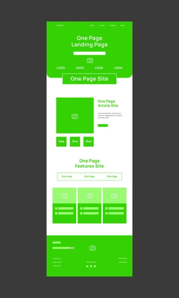 Diseño Web Wireframe Plantilla Editable Archivo Para Negocios Línea Verde — Vector de stock