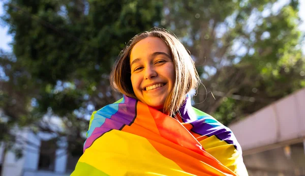 Lesbian Girls Vindicating Lgtb Movement Lgtb Flag — Stock Photo, Image