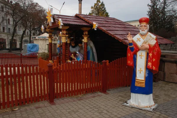 Рождественская Сцена Скульптура Николая — стоковое фото