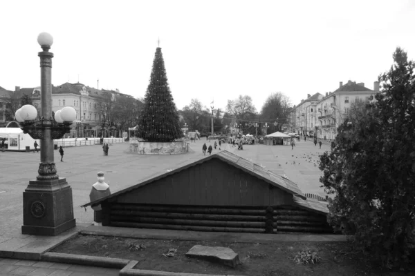Weihnachtsbaum Auf Dem Altstadtplatz Weihnachtsbaum Altplatz Stadt Künstlich Äste Girlanden — Stockfoto
