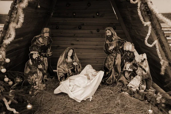 Vánoční Betlém Scény Náměstí — Stock fotografie
