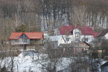 Ukrayna köyündeki ahşap ev.                                                  