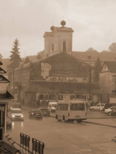 Historická Část Starého Města Déšť Nad Starým Městem — Stock fotografie