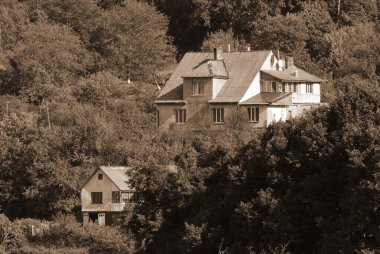 Ukrayna köyündeki ahşap ev.                                        