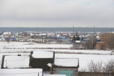Ukrayna köyündeki ahşap ev. Ormanın kıyısındaki köy. Eski harap ev
