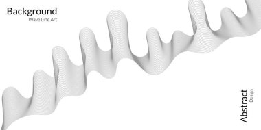 Gri dalgalı çizgileri olan modern soyut bir arkaplan. Dalga çizgisi sanatı, kıvrımlı düz tasarım. Vektör illüstrasyonu