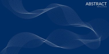 Beyaz dinamik dalgaları, çizgileri ve parçacıkları olan modern soyut bir arkaplan. Vektör illüstrasyonu.