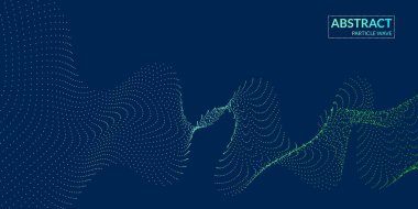 Yeşil ve mavi gradyanı, çizgileri ve dinamik parçacıkları olan modern soyut arkaplan. Vektör illüstrasyonu.