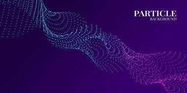 mavi ve mor renkli dinamik dalga parçacığı soyut arkaplanı. Vektör illüstrasyonu