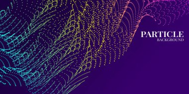 mavi, sarı ve mor renkli dinamik dalga parçacık soyut arkaplanı. Vektör illüstrasyonu