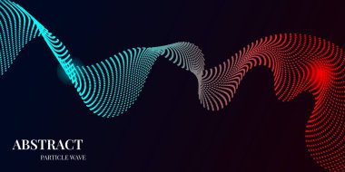 dinamik dalga parçacığı soyut arka planda mavi ve kırmızı renkler var. Vektör illüstrasyonu