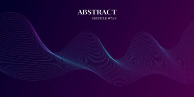 mor ve mavi gradyan renklere sahip dinamik dalga parçacığı soyut arkaplanı. Vektör illüstrasyonu