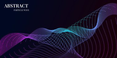 mor ve mavi gradyan renklere sahip dinamik dalga parçacığı soyut arkaplanı. Vektör illüstrasyonu