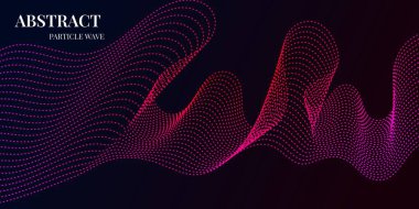 mor ve kırmızı gradyan renklere sahip dinamik dalga parçacık soyut arkaplanı. Vektör illüstrasyonu