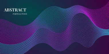 mor ve mavi gradyan renklere sahip dinamik dalga parçacığı soyut arkaplanı. Vektör illüstrasyonu