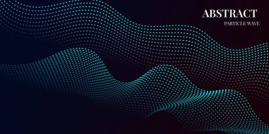 mavi gradyan renklere sahip dinamik dalga parçacığı soyut arkaplanı. Vektör illüstrasyonu