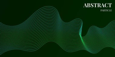mavi ve yeşil gradyan renklere sahip dinamik dalga parçacık soyut arkaplanı. Vektör illüstrasyonu