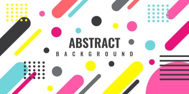 Çok renkli basit geometrik şekillere sahip soyut Memphis tarzı retro arka plan. Vektör İllüstrasyonu