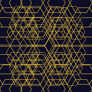Çizgileri olan soyut geometrik şekiller. Kusursuz vektör arkaplanı. Koyu mavi ve altın rengi. Basit grafik tasarımı