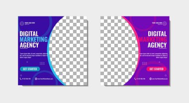 Genel işletme ajansı için sosyal medya şablon tasarımı. Fotoğraf kolajı alanı ile vektör illüstrasyonu.