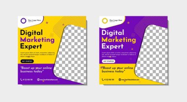 Genel işletme ajansı için sosyal medya şablon tasarımı. Fotoğraf kolajı alanı ile vektör illüstrasyonu.