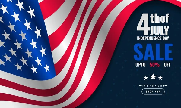 美国独立日背景促销广告横幅模板与美国国旗设计 — 图库矢量图片