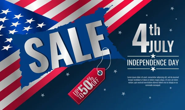 七月四日快乐 独立日背景促销广告横幅模板与美国国旗设计 — 图库矢量图片