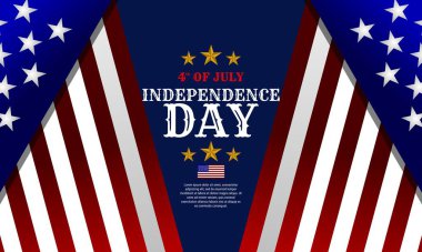 4 Temmuz 'da. Amerikan bayrağıyla Bağımsızlık Günü arka plan tasarımı. Pankart, poster, web sitesi ve reklam için uygun. Vektör illüstrasyonu