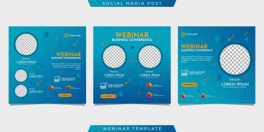Sosyal medya hikayelerinin yaratıcı tasarım koleksiyonu açık mavi gradyan arkaplanda şablonlar yayınlıyor. Bu iş webinar, pazarlama webinar, çevrimiçi sınıf programı, vs. için uygundur.