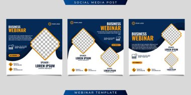 Sosyal medya hikayelerinin yaratıcı tasarım koleksiyonu mavi ve beyaz arka planda şablonlar yayınlıyor. İşletme webinarı, pazarlama webinarı, çevrimiçi sınıf programı vs. için harika.