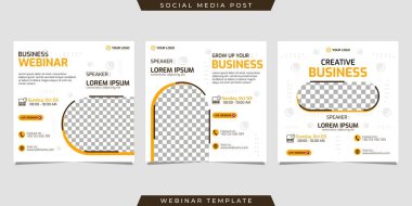 Sosyal medya hikayelerinin yaratıcı tasarım koleksiyonu beyaz arkaplanda şablonlar yayınladı. İşletme webinarı, pazarlama webinarı, çevrimiçi sınıf programı vs. için harika.