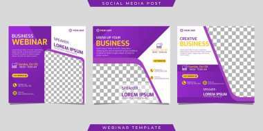 Sosyal medya hikayelerinin yaratıcı tasarım koleksiyonu açık mor ve beyaz gradyan arkaplan üzerine şablonlar yayınladı. İşletme webinarı, pazarlama webinarı, çevrimiçi sınıf programı vs. için harika.