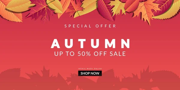 Automne Vente Fond Design Avec Des Feuilles Tombantes Lettrage Coloré — Image vectorielle