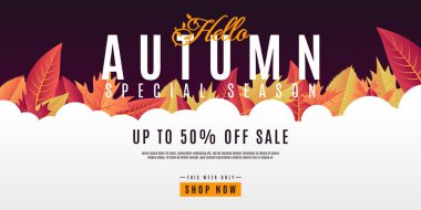 Renkli yapraklı sonbahar indirimi arka plan tasarımı. Pankart, poster, broşür, reklam vs. için çok uygun..