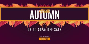 Renkli yapraklı sonbahar indirimi arka plan tasarımı. Pankart, poster, broşür, reklam vs. için çok uygun..