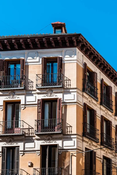 Old luxury residential buildings with balconies in Madrid