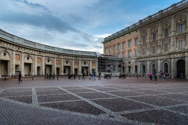 Stockholm Kraliyet Sarayı 'nın gün batımında manzara manzarası