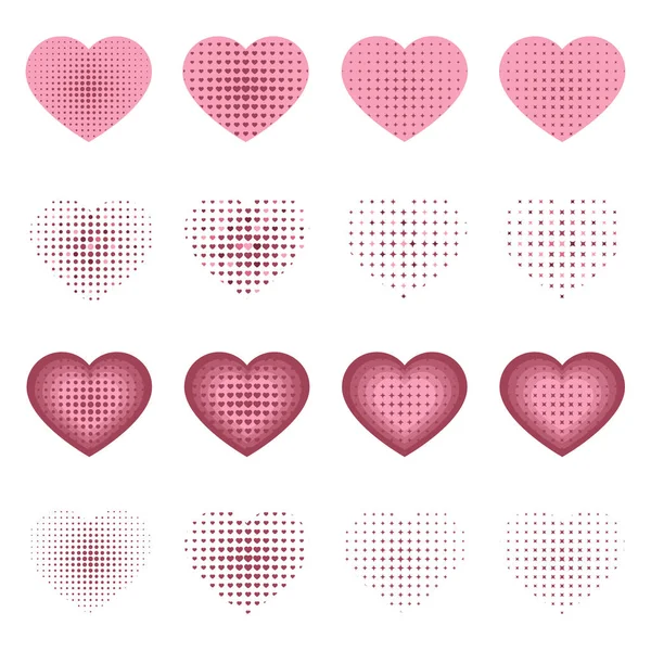 Conjunto de corazones Vector Símbolo dinámico de medio tono — Vector de stock