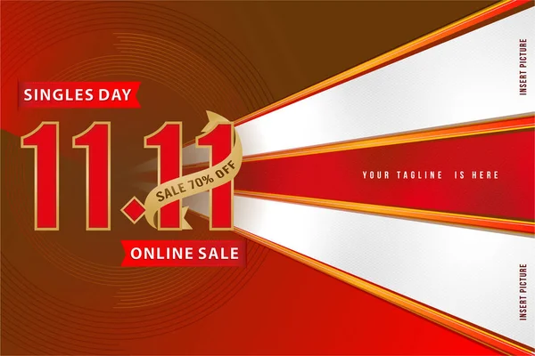 Prodejní Banner Online Prodej Singles Day Festival Gradient Red Zlatou — Stockový vektor