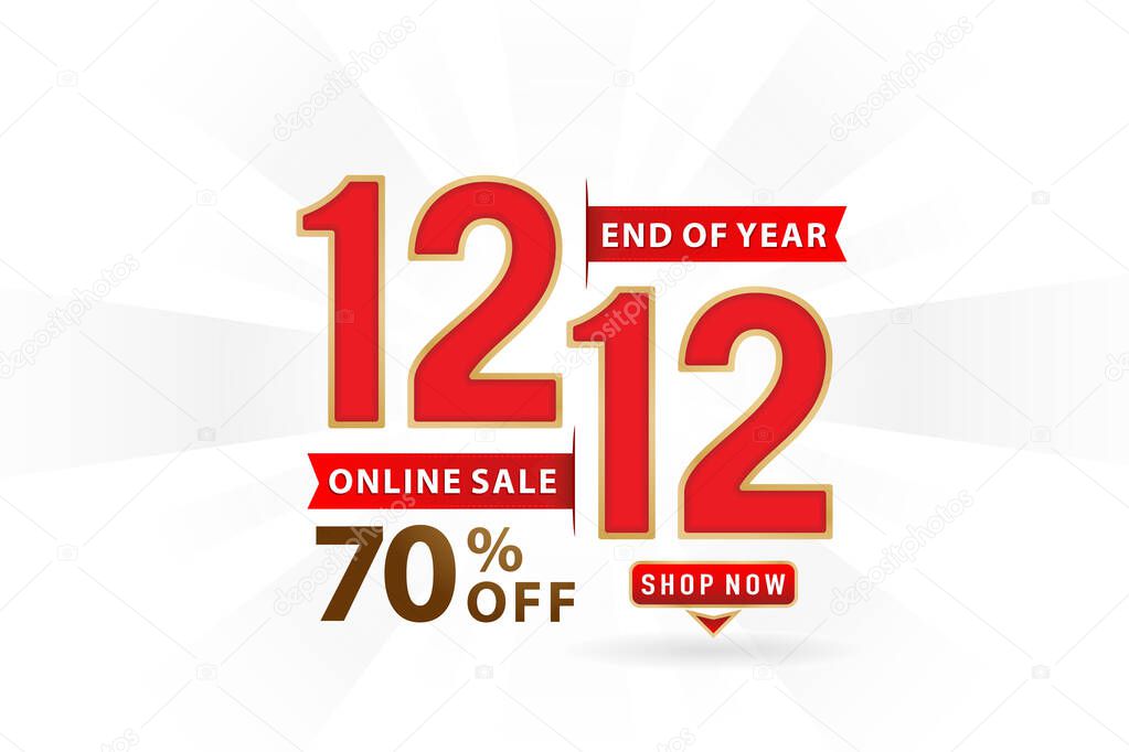 12.12 sale, 12.12 online sale, End Of Year Sale, Shopping day festival number date red with ribbon isolated, online shop sign, for poster, flyer, social media banner, label promotion store, web banner