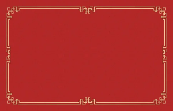 Rectángulo Ornamento Marco Oro Con Patrón Fondo Rojo Ornamento Chino — Vector de stock