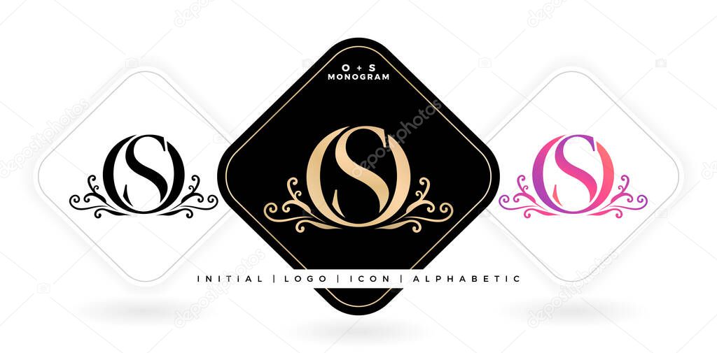 OS initial letter and graphic name, OS Monogram, for Wedding couple logo monogram, logo company and icon business, with three colors variation designs with isolated white backgrounds