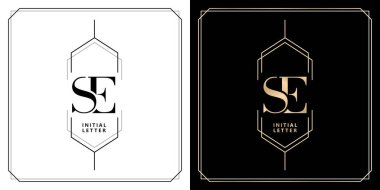 SE ilk harf ve grafik adı, SE Wedding çifti logosu, logo şirketi ve simge işi, izole edilmiş beyaz arka planlara sahip üç renk varyasyon tasarımları