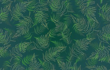 yeşil eğrelti otu ve altın çizgileri arka plan, eğreltiotu, yeşil ve altın eğreltiotu yaprakları desenli kusursuz desen, afiş, poster, kumaş baskısı, tekstil ve benzeri için uygulanabilir..