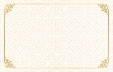 Islamic Rectangle gold frame geometric pattern ornament with isolated background for greeting cards , banner, poster, and invitation wedding ethnic asians, certificate.