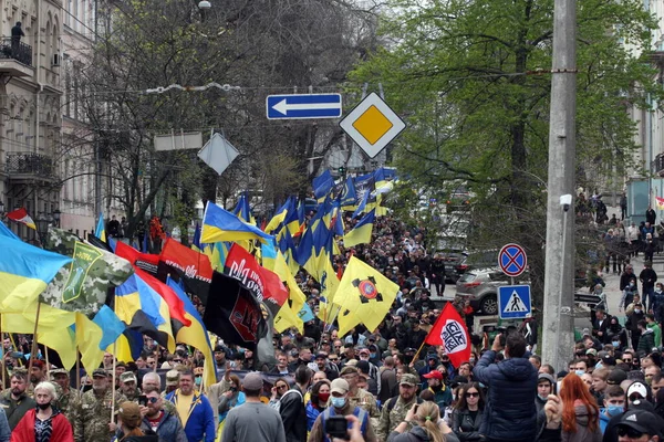 Odessa Ucraina Maggio 2021Attivisti Veterani Dell Operazione Terrorista Portano Bandiere — Foto Stock