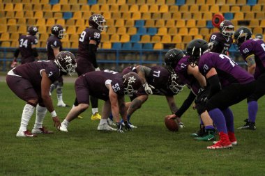 Odessa, Ukrayna Mayıs, 30. 2021 Amerikan futbol karşılaşması Rangers Odessa ve Nikolaev Vikings arasında