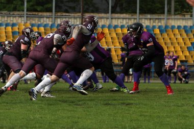 Odessa, Ukrayna Mayıs, 30. 2021 Amerikan futbol karşılaşması Rangers Odessa ve Nikolaev Vikings arasında