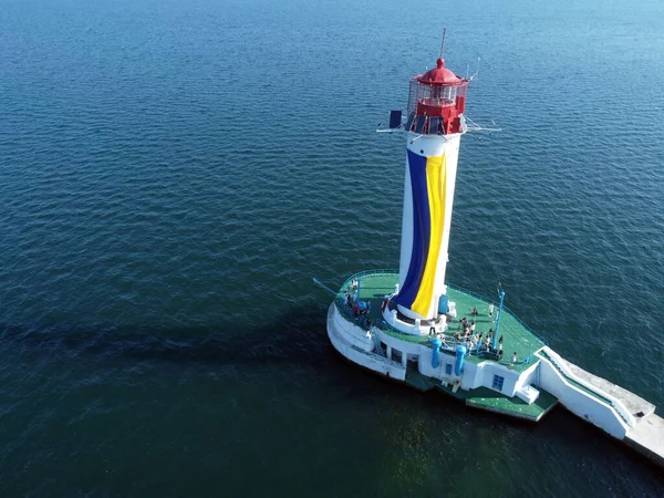 Énorme Drapeau Ukraine Phare Vorontsov Odessa Filmé Partir Drone — Photo