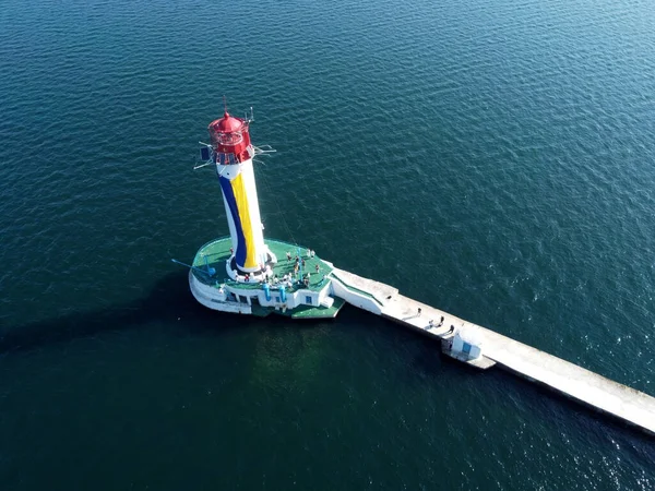 Énorme Drapeau Ukraine Phare Vorontsov Odessa Filmé Partir Drone — Photo